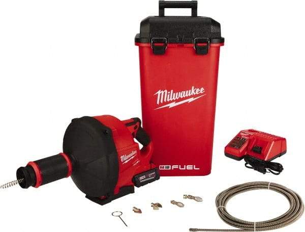 Milwaukee Tool - 18V Battery Battery Drain Cleaning Machine - For 3" Pipe, 35' Cable - Exact Tool & Supply