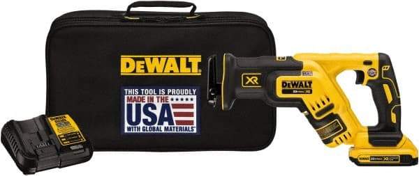 DeWALT - 20V, 0 to 2,900 SPM, Cordless Reciprocating Saw - 1-1/8" Stroke Length, 14-1/2" Saw Length, 1 Lithium-Ion Battery Included - Exact Tool & Supply