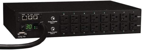 Tripp-Lite - 16 Outlets, 120 VAC30 Amps, 12' Cord, Power Outlet Strip - Rack Mount, 5-15/20R NEMA Configuration, 19" Strip - Exact Tool & Supply