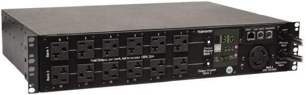 Tripp-Lite - 25 Outlets, 120 VAC30 Amps, 12' Cord, Power Outlet Strip - Rack Mount, 5-15/20R NEMA Configuration, 19" Strip - Exact Tool & Supply