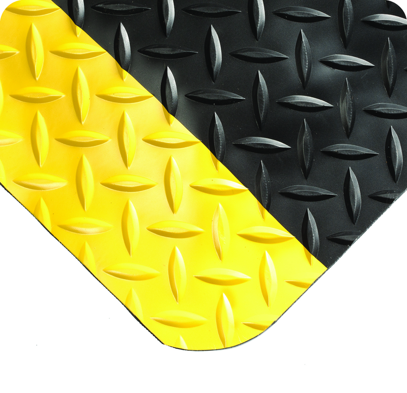 Diamond Plate SpongeCote Floor Mat - 2' x 3' x 9/16" Thick - (Black/Yellow Anti-Fatigue) - Exact Tool & Supply