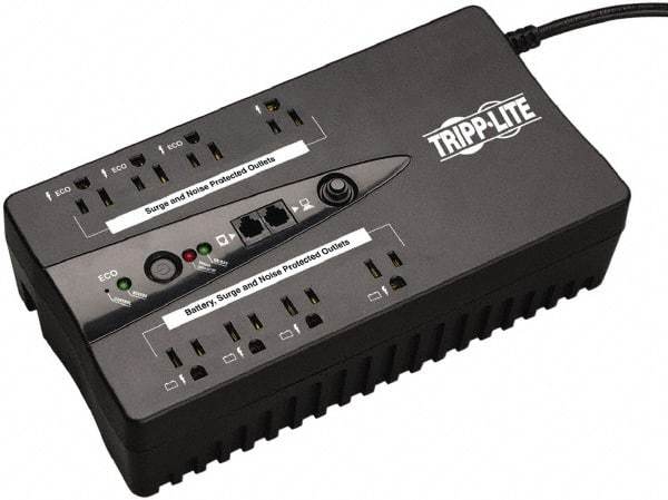 Tripp-Lite - 15 Amp, 550 VA, Flat Pack Mount Standby Backup Uninterruptible Power Supply - Backup 3-1/2 min with Full Load & 10 min with Half Load, 120 VAC Input & Output, 300 Watt Output, 1 Phases, 6 Outlets - Exact Tool & Supply