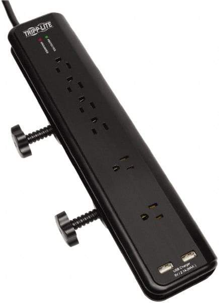 Tripp-Lite - 6 Outlets, 120 VAC15 Amps, 6' Cord, Power Outlet Strip - Floor, Keyhole Mount, 5-15 NEMA Configuration, 2-1/2" Strip - Exact Tool & Supply