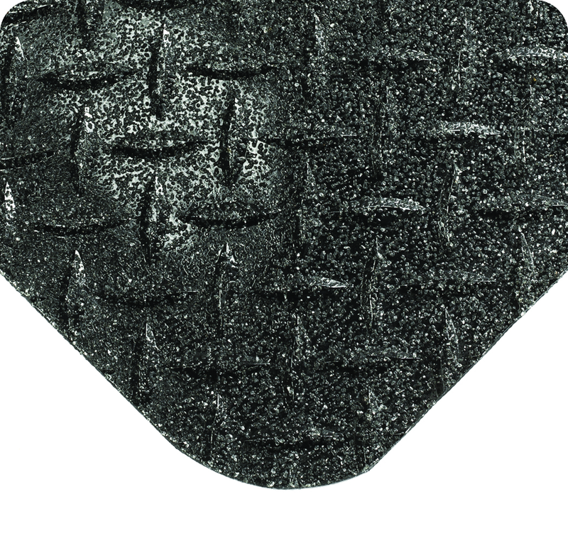Diamond Plate with GritWorks Floor Mat - 2' x 3' x 15/16" Thick - (Black Diamond Plate Sponge Cote Coating) - Exact Tool & Supply