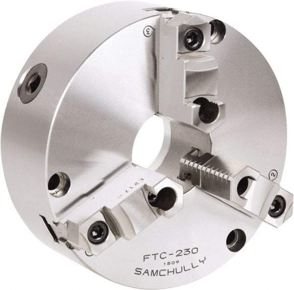 Samchully - 3 Jaw, 535mm Diam, Self Centering Manual Lathe Chuck - Front Mount, Adjustable, 195mm Through Hole Diam, Forged Steel - Exact Tool & Supply