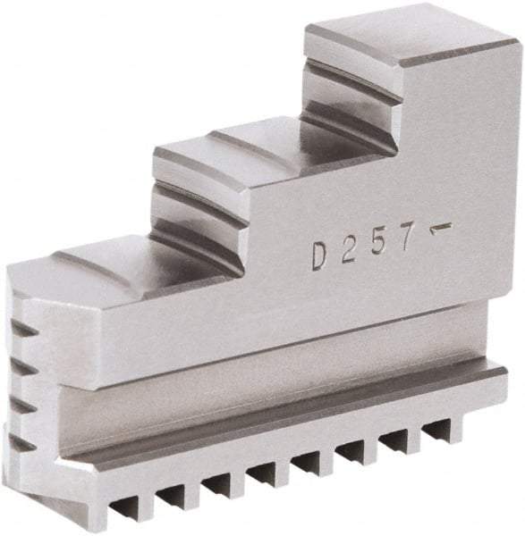 Samchully - 6-1/2" Max Chuck Diam Compatibility, Steel Square Serrated Hard Lathe Top Jaws - 2 Steps, 19mm Wide x 65mm Long x 46.5mm High - Exact Tool & Supply