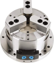 Samchully - 3 Jaw, 300mm Chuck Diam, Plain Back Mount, 0mm Through Hole Diam, Self-Contained Hydraulic Power Lathe Chuck - 1.5mm x 60° Serrated Jaw Interface, Steel Body - Exact Tool & Supply