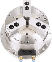 Samchully - 3 Jaw, 300mm Chuck Diam, Plain Back Mount, 0mm Through Hole Diam, Self-Contained Air Power Lathe Chuck - 1.5mm x 60° Serrated Jaw Interface, Steel Body - Exact Tool & Supply