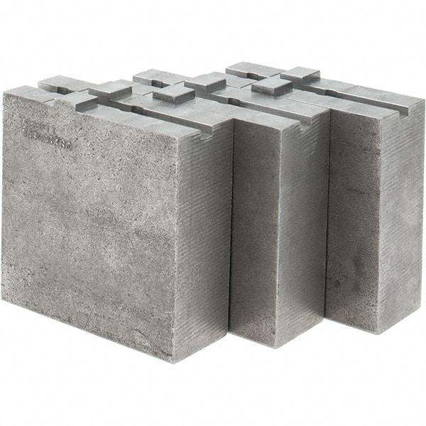 Abbott Workholding Products - 8" & Up Chuck Capacity, Tongue & Groove Attachment, Square Soft Lathe Chuck Jaw - 3 Jaws, Steel, 1-3/4" Btw Mount Hole Ctrs, 4" Long x 1-1/2" Wide x 4" High, 5/16" Groove, 3/8" Fastener - Exact Tool & Supply