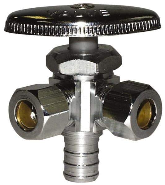 Legend Valve - NPT 1/2 Inlet, 110 Max psi, Chrome Finish, Rubber Water Supply Stop Valve - 3/8 Compression Outlet, Straight, Silver Handle, For Use with Potable Water Applications - Exact Tool & Supply