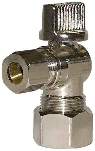 Legend Valve - NPT 1/2 Inlet, 125 Max psi, Chrome Finish, Carbon Steel Water Supply Stop Valve - 3/8 Compression Outlet, Angle, Silver Handle, For Use with Potable Water Applications - Exact Tool & Supply