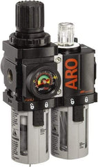 ARO/Ingersoll-Rand - 1/4" NPT Port Miniature 2 Piece Filter/Regulator-Lubricator FRL Unit - Polycarbonate Bowl, 44 SCFM, 150 Max psi, 5.2" High x 3.15" Long, Automatic Drain - Exact Tool & Supply