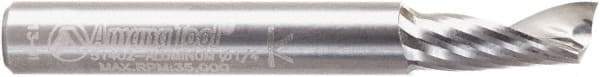 Amana Tool - 1/4" Cutting Diam x 5/8" Length of Cut, 1 Flute, Upcut Spiral Router Bit - Right Hand Cut, Solid Carbide, 2" OAL x 1/4" Shank Diam - Exact Tool & Supply
