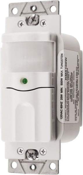Hubbell Wiring Device-Kellems - 800 Square Ft. Coverage, Infrared Occupancy Sensor Wall Switch - 500 at 120 V Incandescent, 120 VAC, White - Exact Tool & Supply