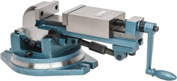 Gibraltar - 4" Jaw Width, 4-11/64" Jaw Opening Capacity, 3-Way Angle Swivel Machine Vise - Manual Operation, 1 Station, 20" Long x 7.28" High x 1-1/2" Deep, Cast Iron - Exact Tool & Supply