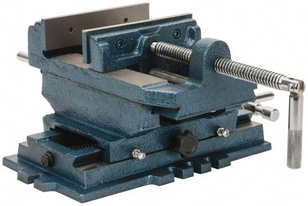 Interstate - 5-3/4" Jaw Opening Capacity x 1-1/2" Throat Depth, Horizontal Drill Press Vise - 6" Wide x 1-31/64" High Jaw, Cross Slide Base, Standard Speed, 11-1/2" OAL x 6.2" Overall Height, Cast Iron - Exact Tool & Supply