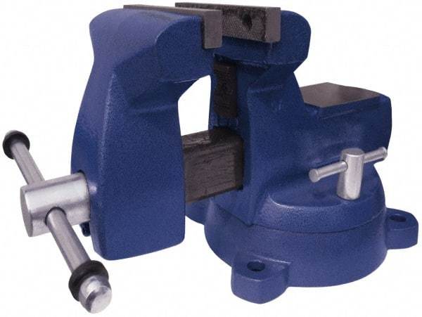 Gibraltar - 5" Jaw Width x 5-1/4" Jaw Opening Capacity, 3-3/4" Throat Depth, Bench & Pipe Combination Vise - 1/4 to 2-1/2" Pipe Capacity, Swivel Base, Bolt Down Attachment, Ductile Iron - Exact Tool & Supply