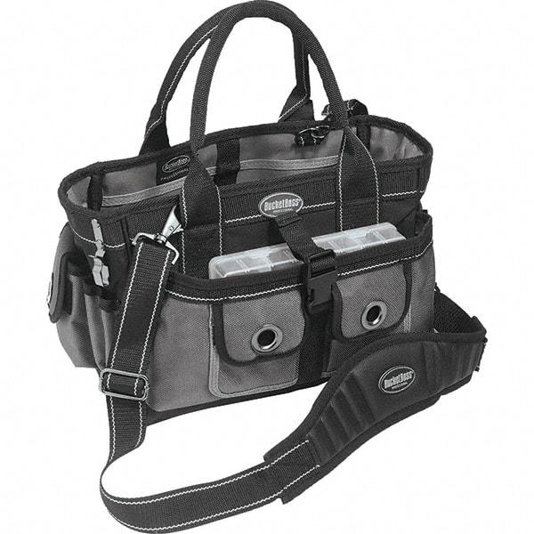 Bucket Boss - 18 Pocket Gray & Black Polyester Tool Bag - 14" Wide x 9" Deep x 9" High - Exact Tool & Supply