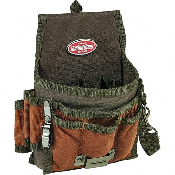 Bucket Boss - 9 Pocket General Purpose Holster - Polyester, Brown & Green - Exact Tool & Supply