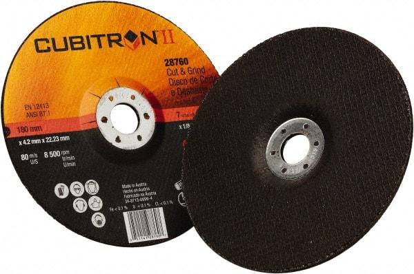 3M - 36 Grit, 7" Wheel Diam, 1/8" Wheel Thickness, 7/8" Arbor Hole, Type 27 Depressed Center Wheel - Ceramic, 8,500 Max RPM - Exact Tool & Supply