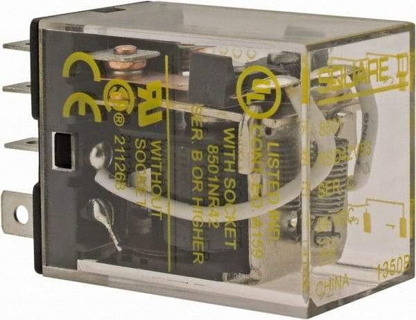 Square D - Electromechanical Plug-in General Purpose Relay - 10 Amp at 240 VAC, DPDT, 24 VDC - Exact Tool & Supply