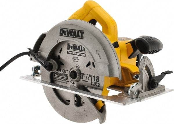 DeWALT - 15 Amps, 7-1/4" Blade Diam, 5,200 RPM, Electric Circular Saw - 120 Volts, 5/8" Arbor Hole, Right Blade - Exact Tool & Supply