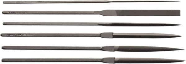 Value Collection - 6 Piece Needle Pattern File Set - Fine Coarseness, Set Includes Comprise, Pillar, Half Round, Crossing, Square, Round, Barrette - Exact Tool & Supply