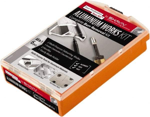 Shaviv - 6 Piece High Speed Steel Blade Hand Deburring Tool Set - F Blade Holder, F12, E200, E300 Blades, For Hole Edge, Corners - Exact Tool & Supply