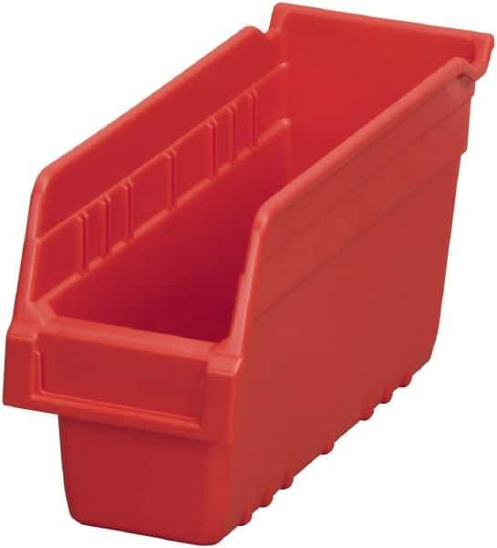 Akro-Mils - 11-5/8" Deep, Red Polymer Hopper Shelf Bin - 6" High x 4-1/8" Wide x 11-5/8" Long - Exact Tool & Supply