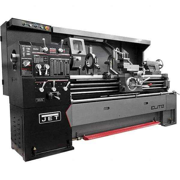 Jet - 17" Swing, 40" Between Centers, 230/460 Volt, Triple Phase Engine Lathe - 5MT Taper, 7-1/2 hp, 36 to 1,800 RPM, 3-1/8" Bore Diam, 44" Deep x 68" High x 94" Long - Exact Tool & Supply