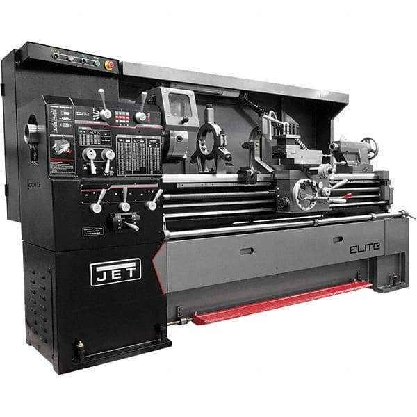Jet - 17" Swing, 40" Between Centers, 230/460 Volt, Triple Phase Engine Lathe - 5MT Taper, 7-1/2 hp, 36 to 1,800 RPM, 3-1/8" Bore Diam, 44" Deep x 68" High x 94" Long - Exact Tool & Supply