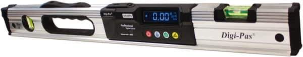 Digi-Pas - 24" Long 2 Vial Box Beam Level - Aluminum, Black/Silver, 1 Plumb & 1 Level Vial - Exact Tool & Supply