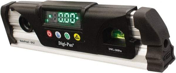 Digi-Pas - Magnetic 9-1/2" Long 2 Vial Torpedo Level - Aluminum, Black/Silver, 1 Plumb & 1 Level Vial - Exact Tool & Supply