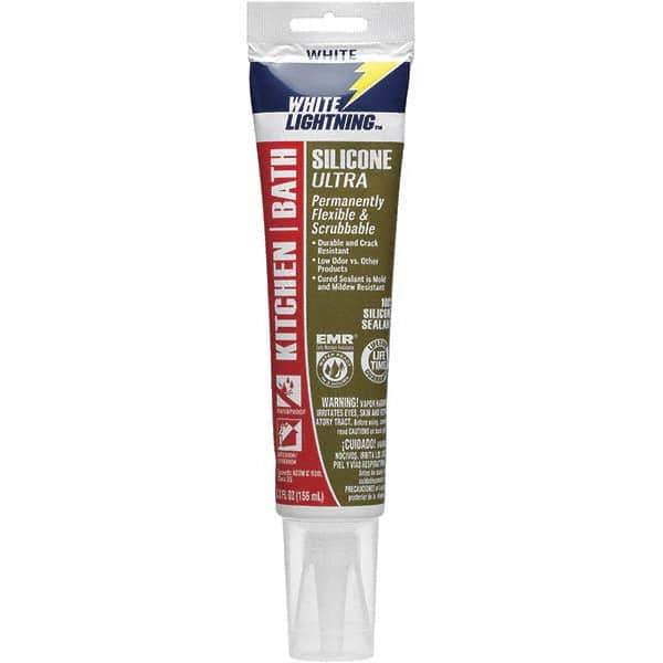 White Lightning - 5.3 oz Tube White Silicone Sealant - -80 to 450°F Operating Temp, 30 min Tack Free Dry Time, 24 hr Full Cure Time - Exact Tool & Supply