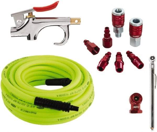 Legacy - 11 Piece Blow Gun & Hose Compressor Accessory Kit - 50' Hose, 3/8" Hose ID, 1/4" Fitting - Exact Tool & Supply