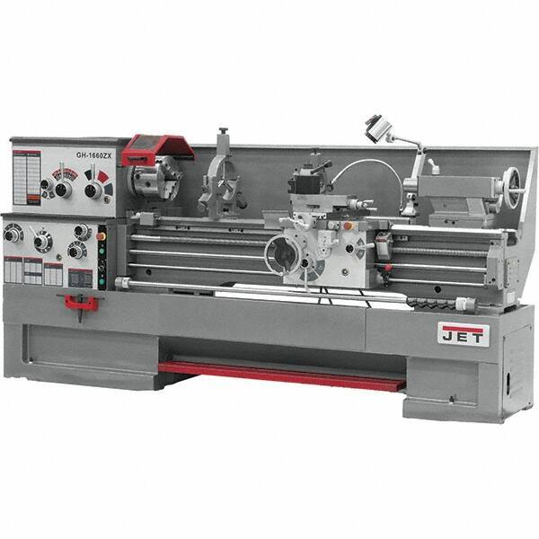 Jet - 18" Swing, 60" Between Centers, 230 Volt, Triple Phase Engine Lathe - 7MT Taper, 7-1/2 hp, 25 to 1,800 RPM, 3-1/8" Bore Diam, 40" Deep x 49" High x 116-1/2" Long - Exact Tool & Supply