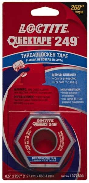 Loctite - Blue, Medium Strength Tape Threadlocker - Series 249, 24 hr Full Cure Time, Hand Tool, Heat Removal - Exact Tool & Supply