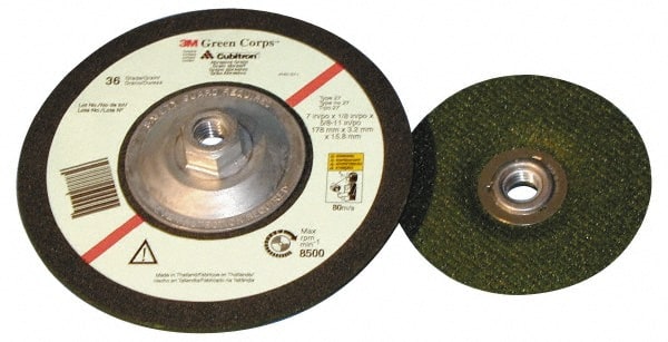 3M - 36 Grit, 7" Wheel Diam, 1/8" Wheel Thickness, Type 27 Depressed Center Wheel - Exact Tool & Supply