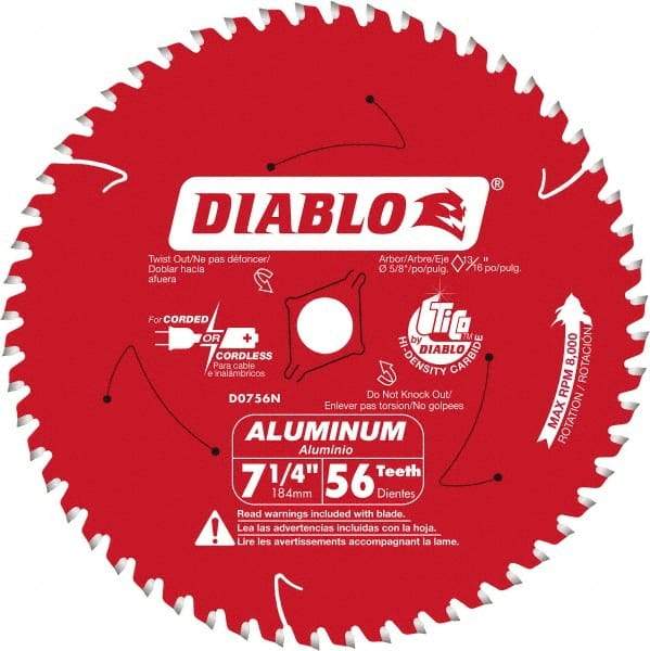 Freud - 7-1/4" Diam, 5/8" Arbor Hole Diam, 56 Tooth Wet & Dry Cut Saw Blade - Carbide-Tipped, Burr-Free Action, Standard Round Arbor - Exact Tool & Supply
