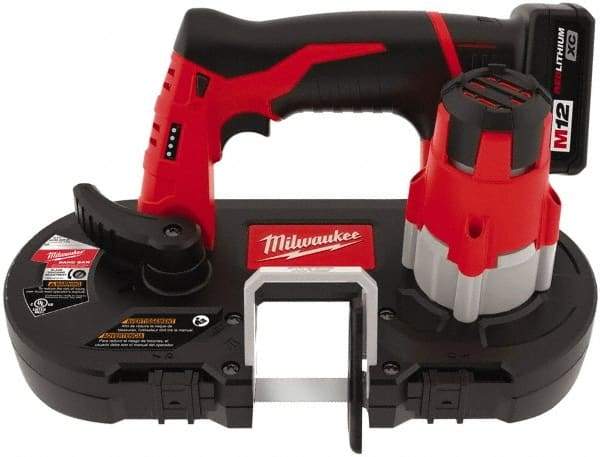 Milwaukee Tool - 12 Volt, 27-1/2" Blade, 280 SFPM Cordless Portable Bandsaw - 1-5/8" (Round) & 1-5/8 x 1-5/8" (Rectangle) Cutting Capacity, Lithium-Ion Battery Included - Exact Tool & Supply