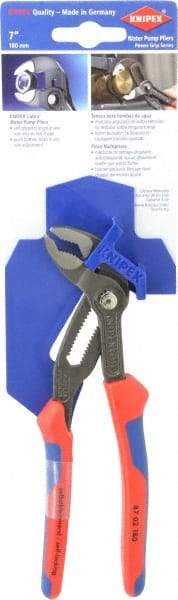 Knipex - 7-1/4" OAL, 1-1/2" Max Capacity, 18 Position Water Pump Tongue & Groove Pliers - Self Grip V-Jaws, Ergo Dual Component Handles - Exact Tool & Supply