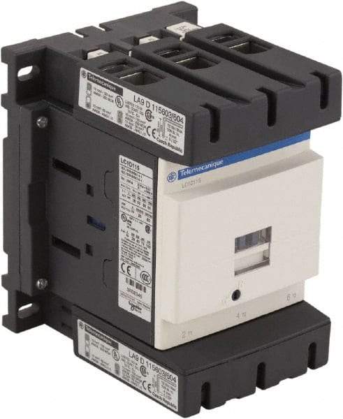 Schneider Electric - 3 Pole, 24 Coil VAC at 50/60 Hz, 115 Amp at 440 VAC, Nonreversible IEC Contactor - Bureau Veritas, CCC, CSA, CSA C22.2 No. 14, DNV, EN/IEC 60947-4-1, EN/IEC 60947-5-1, GL, GOST, LROS, RINA, RoHS Compliant, UL 508, UL Listed - Exact Tool & Supply