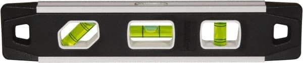 Johnson Level & Tool - Magnetic 9" Long 3 Vial Torpedo Level - Aluminum, Black, 1 Plumb, 1 Level & 1 45° Vials - Exact Tool & Supply