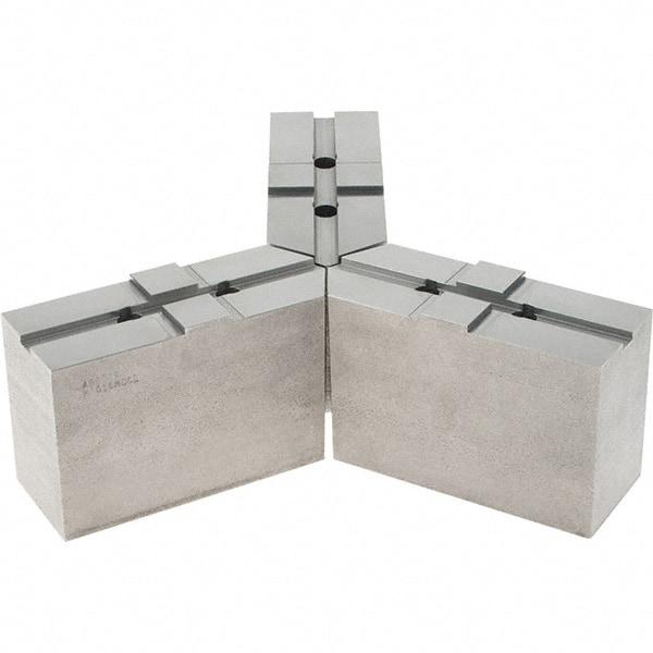 Abbott Workholding Products - 16" & Up Chuck Capacity, Tongue & Groove Attachment, Square Soft Lathe Chuck Jaw - 3 Jaws, Steel, 2-1/8" Btw Mount Hole Ctrs, 6-1/2" Long x 2-1/2" Wide x 4" High, 0.4724" Groove, 0.4724" & 12mm Fastener - Exact Tool & Supply