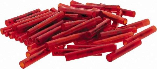 Value Collection - 22 to 18 AWG Compatible, Nylon Fully Insulated, Crimp-On Butt Splice Terminal - 2 Wire Entries, Copper Contacts, Tin Contact Plating, Red - Exact Tool & Supply
