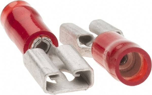Value Collection - 22 to 18 AWG, Nylon, Partially Insulated, Female Wire Disconnect - 1/4" Wide Tab, Red, CSA Certified, UL Listed - Exact Tool & Supply