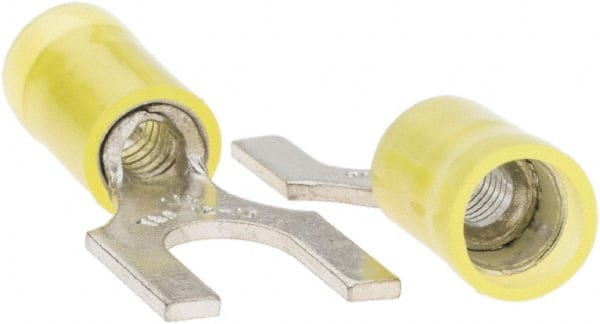 Value Collection - 1/4" Stud, 12 to 10 AWG Compatible, Partially Insulated, Crimp Connection, Standard Fork Terminal - Exact Tool & Supply