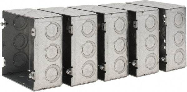 Value Collection - (17) 1/2 & 3/4" Knockouts, Steel Square Junction Box - 4-11/16" Overall Height x 4-11/16" Overall Width x 2-1/8" Overall Depth - Exact Tool & Supply