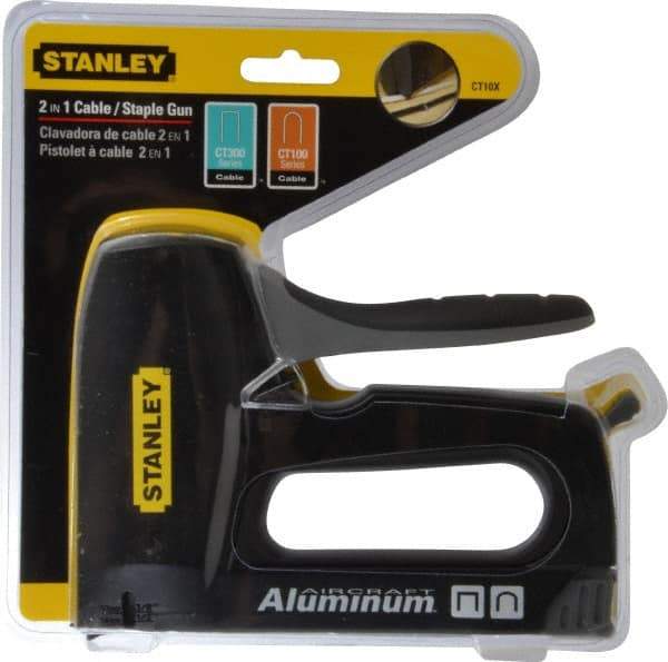 Stanley - Manual Wire & Cable Tacker Gun - 5/16" Staples, Chrome & Black, Aluminum Die Cast - Exact Tool & Supply