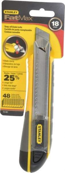 Stanley - Snap Utility Knife - 4-3/8" Blade, Yellow, Silver & Black TPE Handle, 6 Blades Included - Exact Tool & Supply